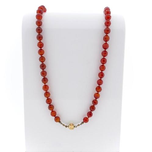 Carneool kralen ketting met gouden sluiting | 85 cm, Sieraden, Tassen en Uiterlijk, Kettingen, Overige kleuren, Gebruikt, Met edelsteen