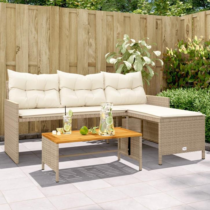 vidaXL Tuinbank met tafel en kussens L-vormig poly rattan, Tuin en Terras, Tuinsets en Loungesets, Nieuw, Rotan, Verzenden