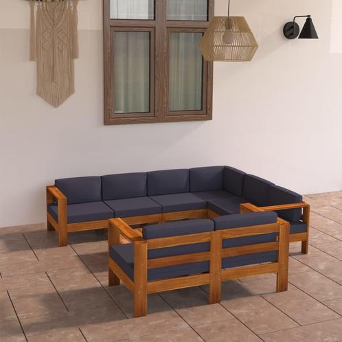 vidaXL 8-delige Loungeset met donkergrijze kussens, Tuin en Terras, Tuinsets en Loungesets, Loungeset, Nieuw, Hardhout, Verzenden