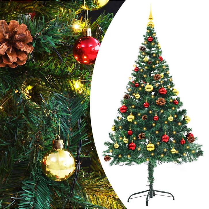 vidaXL Kunstkerstboom met verlichting en kerstballen 150 cm, Diversen, Kerst, Nieuw, Verzenden