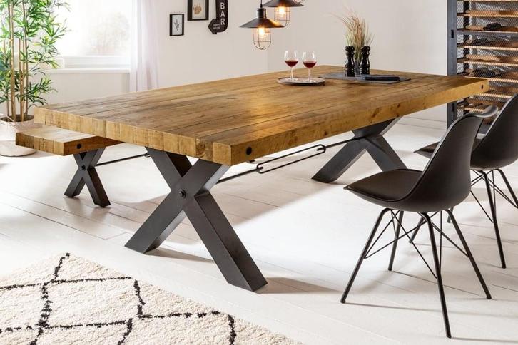 Massieve eettafel THOR 240cm vintage bruin gerecycled, Huis en Inrichting, Tafels | Eettafels, Ophalen of Verzenden