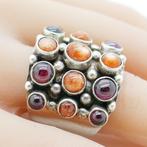 Zonder Minimumprijs - Ring Zilver - Zonnesteen en granaat, Sieraden, Tassen en Uiterlijk, Ringen, Nieuw