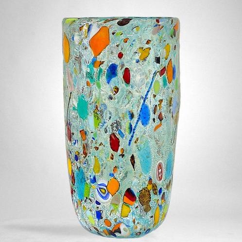 Filippo Maso - Vaas - Lichtblauwe vaas met bladzilver,, Antiek en Kunst, Antiek | Glas en Kristal