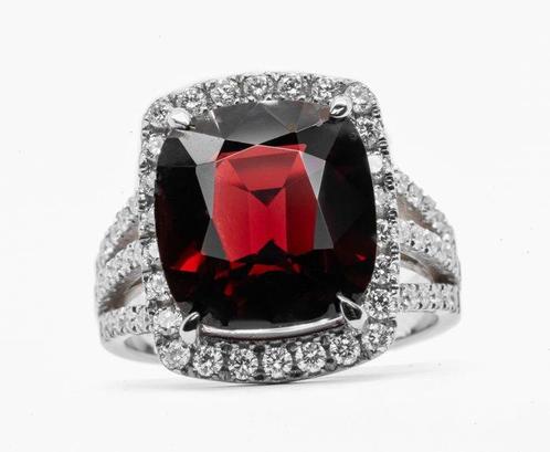 Ring - 18 karaat Witgoud, Levendig Rood (Birma) -  6.71ct., Sieraden, Tassen en Uiterlijk, Antieke sieraden