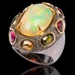 Ring met opaal en veelkleurige toermalijnen Buitengewone