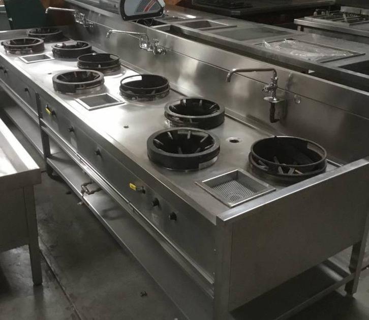 Occasion RVS 9-pits woktafel, Zakelijke goederen, Horeca | Keukenapparatuur, Gebruikt, Ophalen