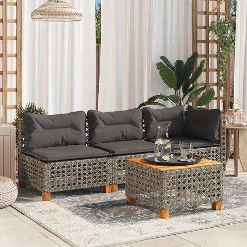 vidaXL Tuinbank 3-zits met kussens poly rattan grijs, Tuin en Terras, Tuinsets en Loungesets, Nieuw, Rotan, Verzenden
