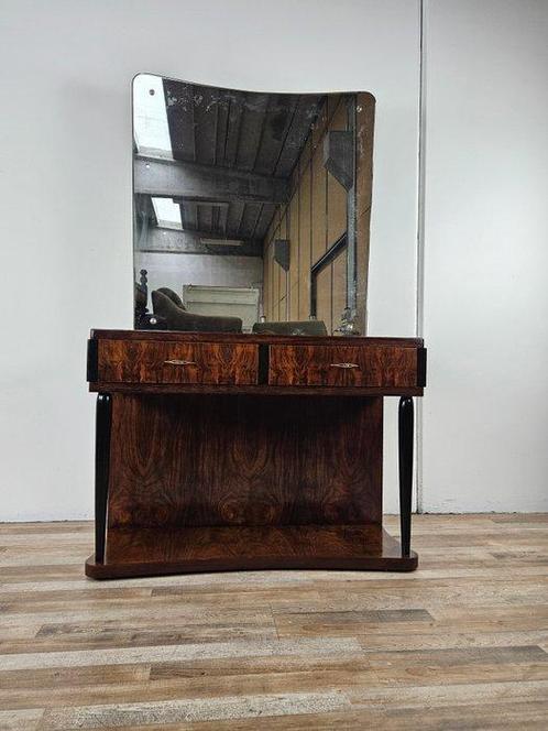 Kabinet - Art Deco kaptafel in bruyèrehout met grote spiegel, Antiek en Kunst, Kunst | Designobjecten