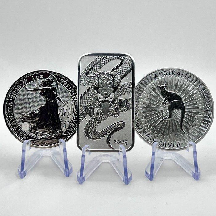 Wereld. 1 Dollar / 2 Pounds 2025 3x1 Oz (.999), Postzegels en Munten, Munten | Europa | Niet-Euromunten