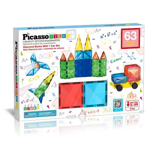 PicassoTiles - 63 stuks Diamond Series Magnetisch, Kinderen en Baby's, Speelgoed | Overig