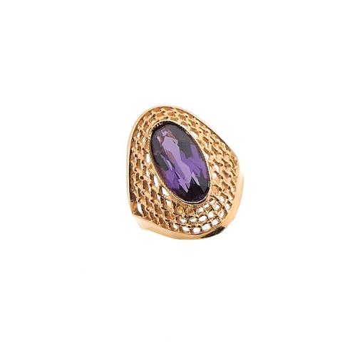 Vintage roségouden ring gezet met synthetische edelsteen, Sieraden, Tassen en Uiterlijk, Ringen, Dame, Met edelsteen, Overige kleuren