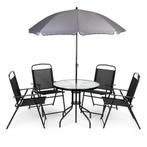 Tuinset met ronde tafel, 4 klapstoelen en parasol – zwart, Tuin en Terras, Ophalen of Verzenden, Nieuw