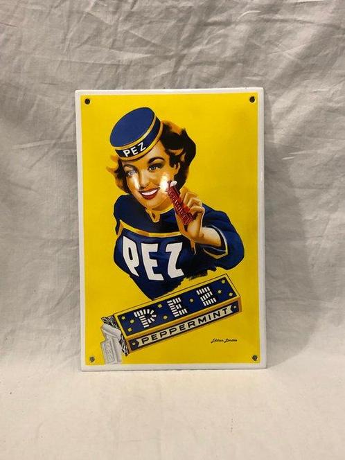 Reclamebord - PEZ peppermint - Emaille, Antiek en Kunst, Antiek | Wandborden en Tegels