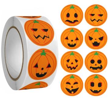 500 Stickers Op Rol - 2.5cm - Pompoen - Halloween - beschikbaar voor biedingen