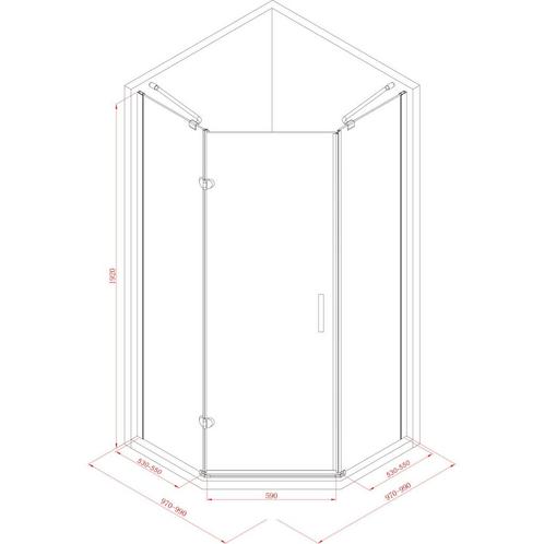 Aanbieding: Douchecabine Vijfhoek 100X100X192Cm 8Mm, Doe-het-zelf en Verbouw, Sanitair, Ophalen of Verzenden