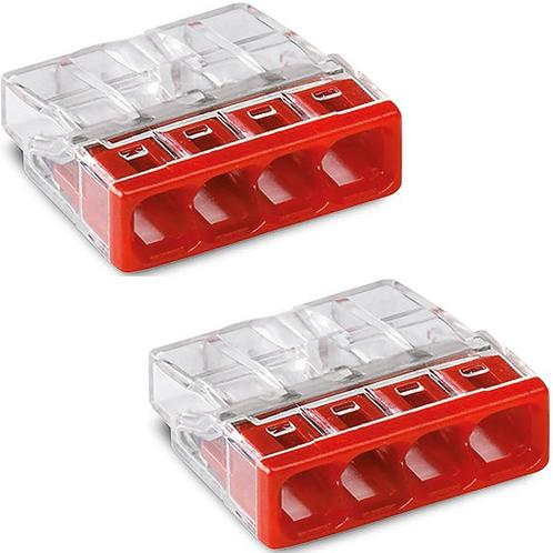 WAGO - Lasklem - 4 Polig - 0.5-2.5mm2 - Rood - 2 Stuks, Doe-het-zelf en Verbouw, Elektra en Kabels, Nieuw, Ophalen of Verzenden