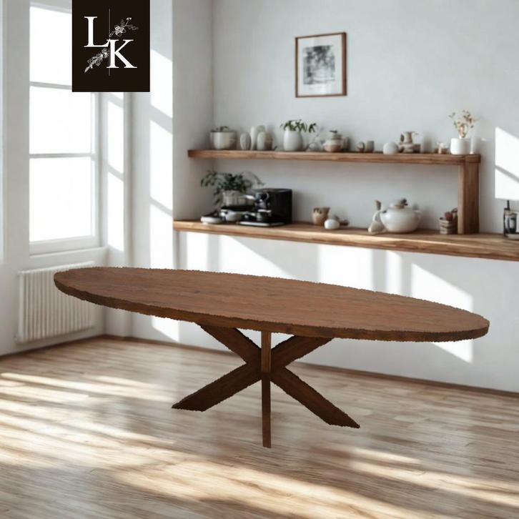 Landelijk Klassiek - ovaal - eettafel Ovalvik - Teak, Huis en Inrichting, Tafels | Eettafels, 100 tot 150 cm, 200 cm of meer, Ovaal