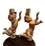 sculptuur, Coppia di Putti intagliati a mano - 40 cm - Hout
