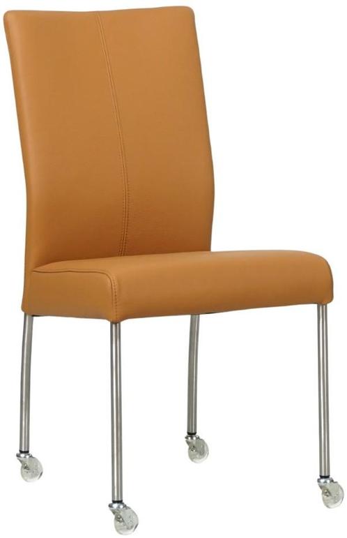 Lichtcognac leren moderne eetkamerstoel - poot rond rvs met, Huis en Inrichting, Stoelen, Eén, Overige kleuren, Nieuw, Leer, Ophalen of Verzenden