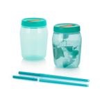 Tupperware Set Universal Jars met Rietjes Groen, Huis en Inrichting, Keuken | Tupperware, Ophalen of Verzenden, Nieuw, Groen