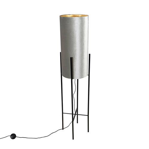 Moderne vloerlamp zwart met velours grijze kap - Rich, Huis en Inrichting, Lampen | Vloerlampen, Nieuw, Overige materialen, 100 tot 150 cm