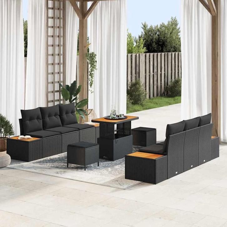 vidaXL Tuin Sofa Set met kussen 9 pcs Zwart Poly riet, Tuin en Terras, Tuinsets en Loungesets, Nieuw, Rotan, Verzenden