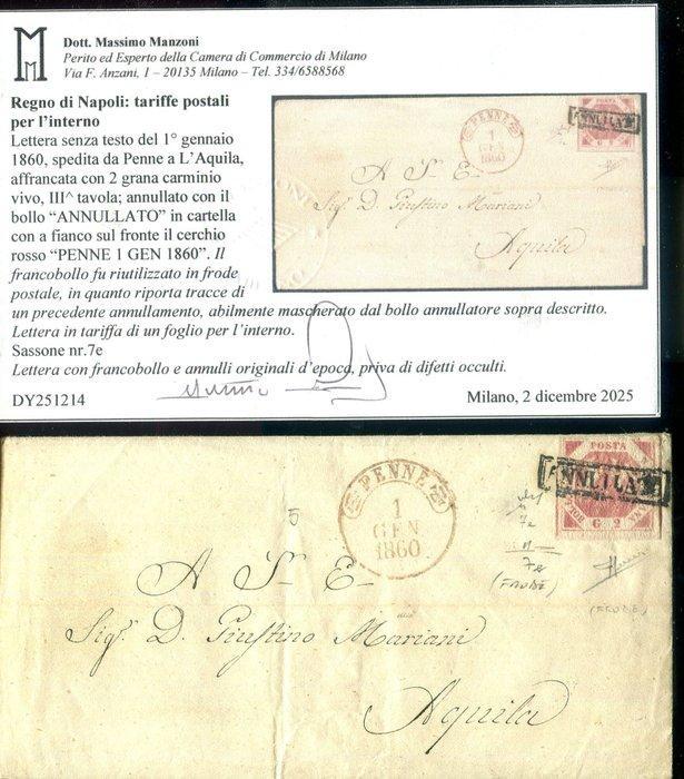 Italiaanse oude staten - Napels 1858 - Postfraude gepleegd, Postzegels en Munten, Postzegels | Europa | Italië