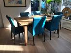 Set Van 6 Leren Eetkamerstoelen - Blauw Leer, Huis en Inrichting, Stoelen, Nieuw, Vijf, Zes of meer stoelen, Blauw, Leer