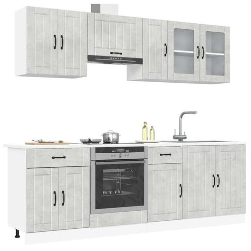 vidaXL 8-delige Keukenkastenset Lucca bewerkt hout, Huis en Inrichting, Keuken | Keukenelementen, Grijs, Nieuw, Verzenden