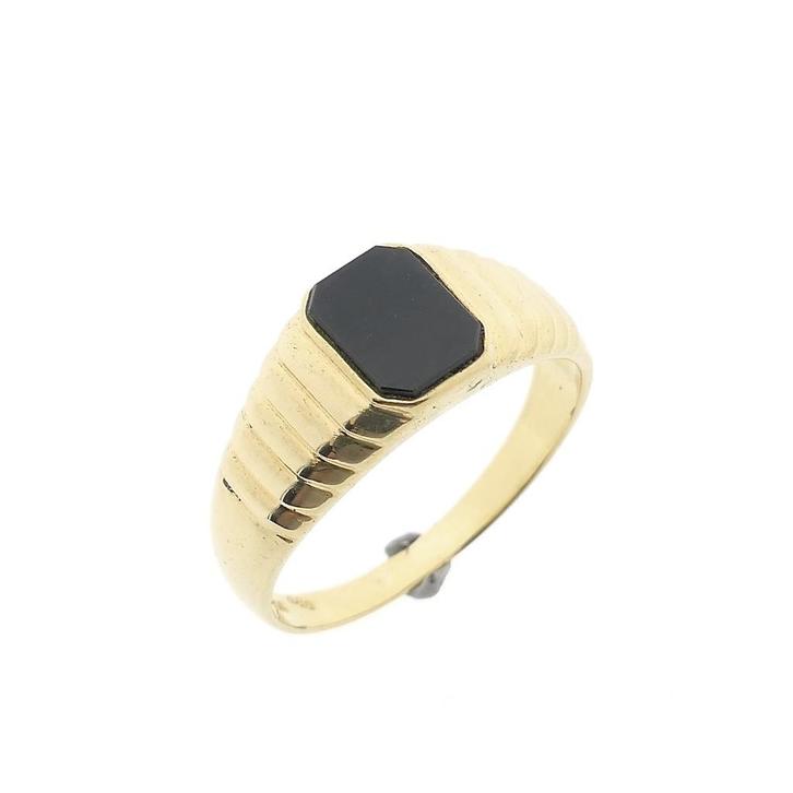 Gouden zegelring met onyx, Sieraden, Tassen en Uiterlijk, Ringen, Heer, Met edelsteen, Overige kleuren, 20 of groter, Gebruikt