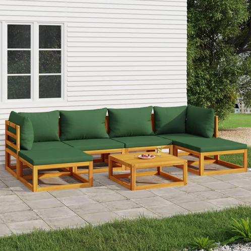 vidaXL 7-delige Loungeset met groene kussens massief hout, Tuin en Terras, Tuinsets en Loungesets, Loungeset, Nieuw, Hardhout