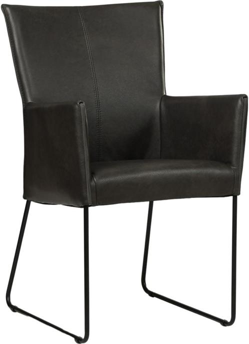Donkergrijze leren industriële eetkamerstoel - Granada leer, Huis en Inrichting, Stoelen, Eén, Overige kleuren, Nieuw, Leer, Ophalen of Verzenden