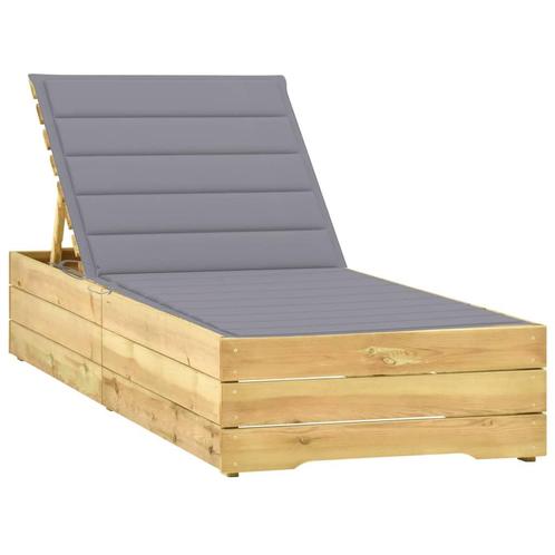 vidaXL Ligbed met grijs kussen geïmpregneerd grenenhout, Tuin en Terras, Ligbedden, Nieuw, Verzenden