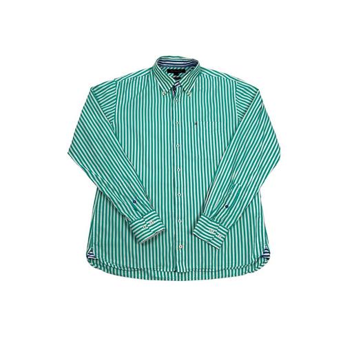 Vintage Tommy Hilfiger Green Striped Shirt maat L, Kleding | Heren, Overhemden, Zo goed als nieuw, Ophalen of Verzenden