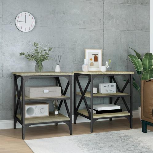 vidaXL Bijzettafels 2 st 40x42x50 cm bewerkt hout sonoma, Huis en Inrichting, Tafels | Bijzettafels, Nieuw, Verzenden