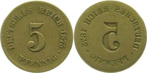 Duitsland 5 Pfennig 1875 Ws: Incus o Muenzzeichen ss/vz, Postzegels en Munten, Munten | Europa | Niet-Euromunten, Verzenden