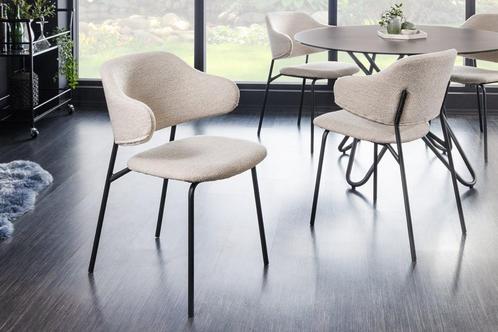 Design stoel VOGUE greige Bouclé zwart metalen poten - 43149, Huis en Inrichting, Stoelen, Ophalen of Verzenden