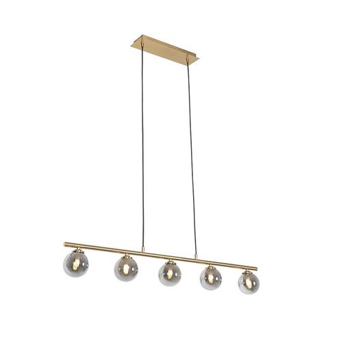 Moderne hanglamp goud 100 cm 5-lichts met smoke glas -, Huis en Inrichting, Lampen | Hanglampen, Nieuw, Glas, 75 cm of meer