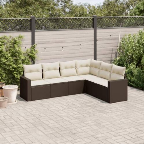 vidaXL 6-delige Loungeset met kussens poly rattan bruin, Tuin en Terras, Tuinsets en Loungesets, Loungeset, Nieuw, Verzenden