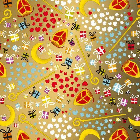 Inpakpapier Sint Goud  All about Sint - Breedte 50 cm - m, Hobby en Vrije tijd, Knutselen, Overige typen, Nieuw, Ophalen of Verzenden