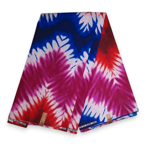 Afrikaanse stof - Rood / Blauw / Roze Tie Dye - Polycotton, Hobby en Vrije tijd, Stoffen en Lappen, Nieuw, Ophalen of Verzenden