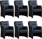 Set van 6 Blauwe leren landelijke eetkamerfauteuils - Toledo, Huis en Inrichting, Stoelen, Overige kleuren, Nieuw, Leer, Ophalen of Verzenden