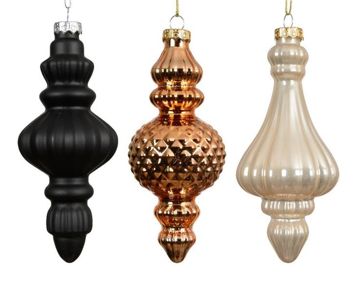 Glazen Ornament Zwart Opaal Brons 15 cm Set van 3, Huis en Inrichting, Woonaccessoires | Kunstplanten en Kunstbloemen, Nieuw, Ophalen of Verzenden
