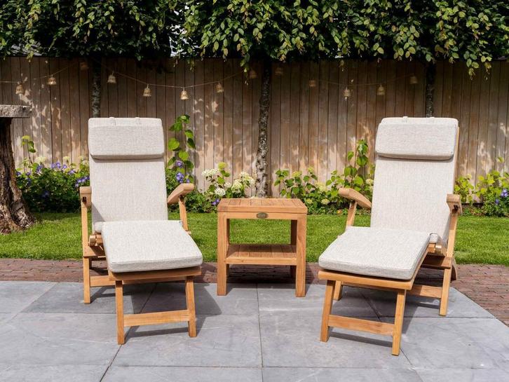 Luxe inklapbare ligstoelen | SET AANBIEDING | DUURZAAM TEAK, Tuin en Terras, Ligbedden, Inklapbaar, Verstelbaar, Nieuw, Teakhout