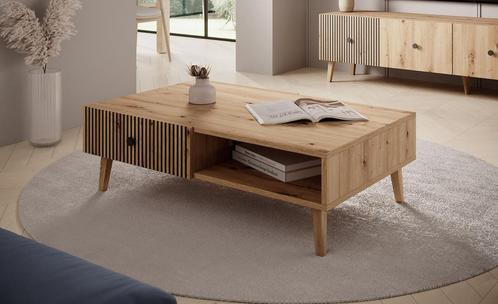 Salontafel eiken | Rechthoek | 102x67x32 cm | Met 2 lades, Huis en Inrichting, Tafels | Salontafels, 100 tot 150 cm, Rechthoekig
