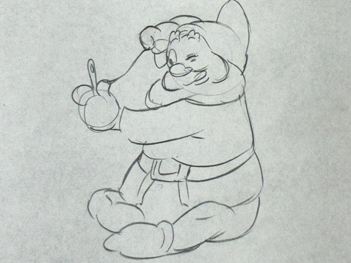 Walt Disney - Animatie tekening van Happy (1937) - Snow, Verzamelen, Disney