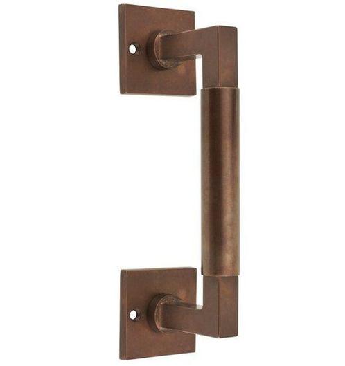 Deurgreep Bauhaus vierkant rozet 182 mm messing antiek brons, Doe-het-zelf en Verbouw, Hang- en Sluitwerk, Nieuw, Ophalen of Verzenden