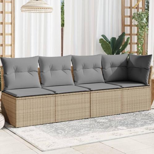 vidaXL Tuinbank 4-zits met kussens poly rattan beige, Tuin en Terras, Tuinsets en Loungesets, Nieuw, Rotan, Verzenden