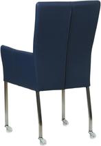 Blauwe leren moderne eetkamerstoel - met armleuning poot vie, Huis en Inrichting, Stoelen, Overige kleuren, Nieuw, Leer, Ophalen of Verzenden