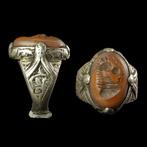 Islamitisch zilveren ring, gelaagde agaatdiepdruk met, Sieraden, Tassen en Uiterlijk, Antieke sieraden